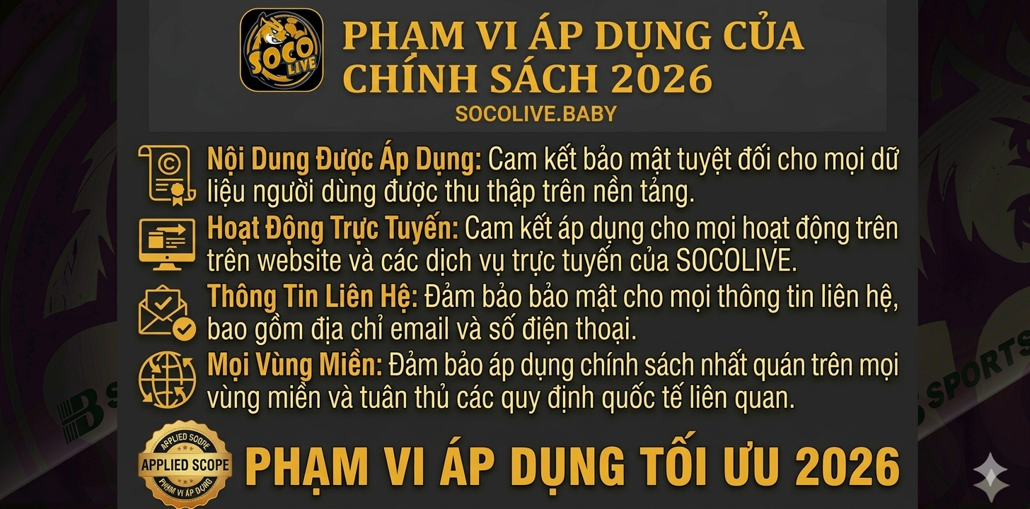 Chính Sách Bảo Mật SOCOLIVE: Dữ Liệu, Cookie, Email 2026 1 Phạm vi áp dụng của chính sách